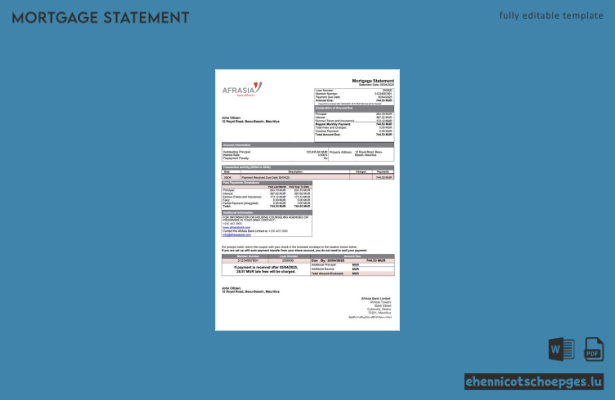 Beispiel eines Hypothekenauszugs der Mauritius AfrAsia Bank Limited (Word- und PDF-Datei)
